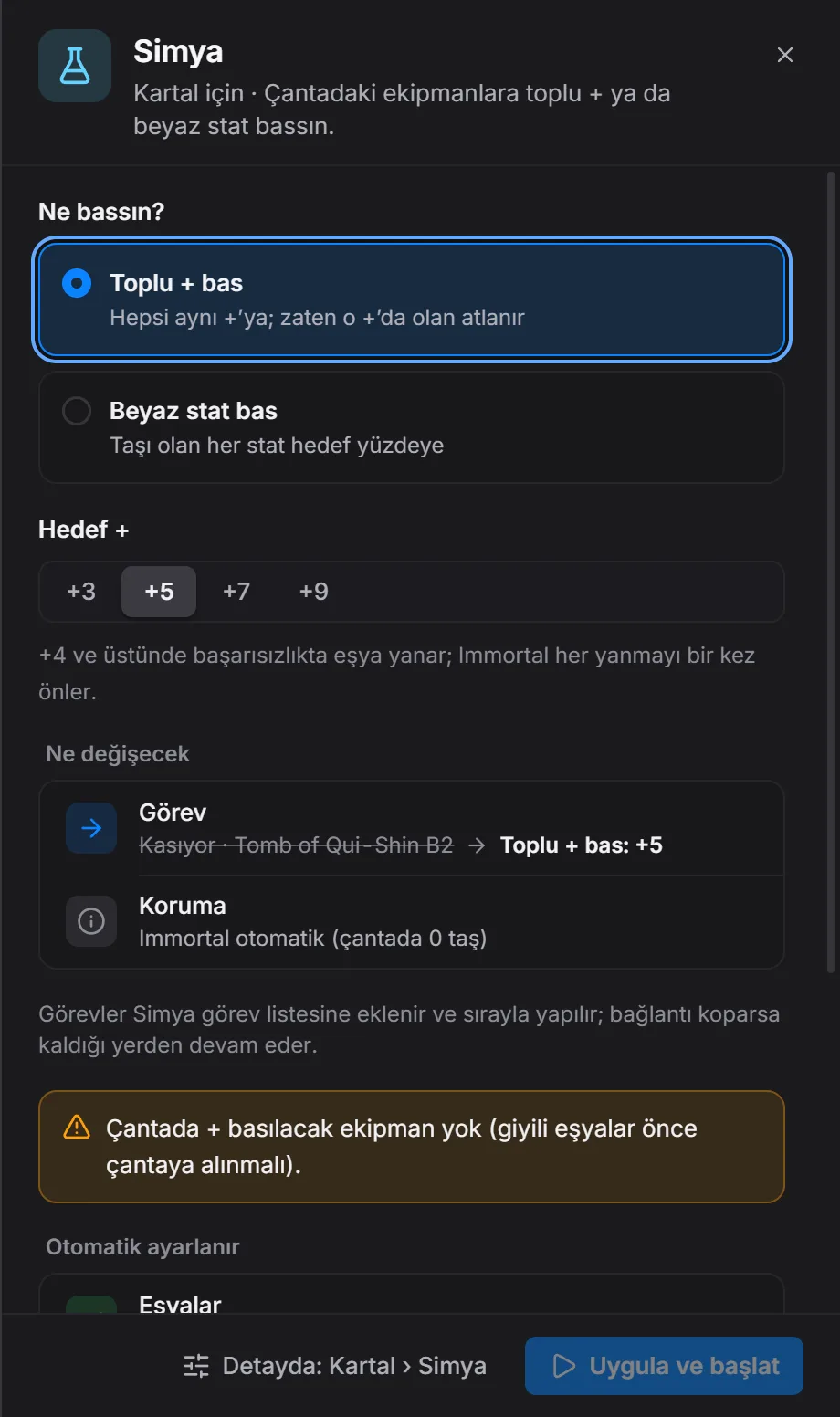 Basit modda simya planı